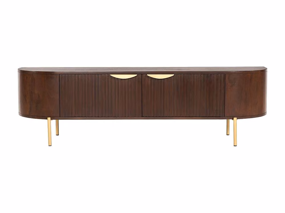 Vente-unique NEVILI Mango Wood and Metal TV Unit with 2 Doors, Brown and Gold, W: 160 cm, D: 40 cm, H: 45 cm – 2