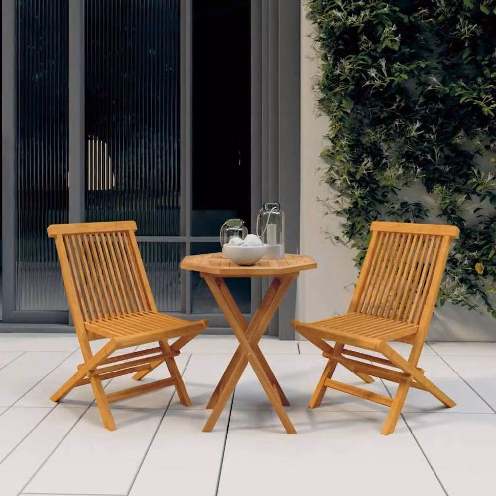 Berkfield Home 3 Piece Garden Dining Set in Brown Solid Teak Wood – 2
