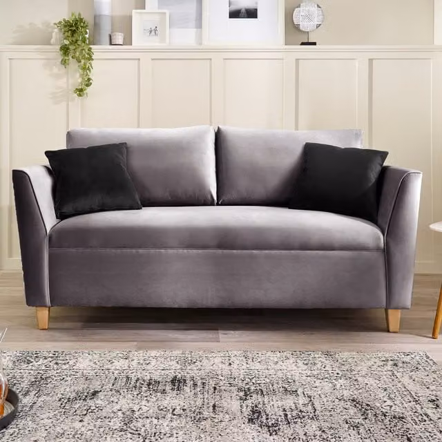 Aspire Ellie 3 Seater Sofa in Grey Brushed Velvet with Solid Wood Frame