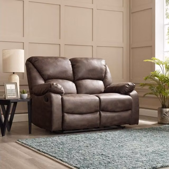 Home Detail Enoch 2 Seater Manual Recliner Sofa in Brown Faux Leather with Sleeping Function