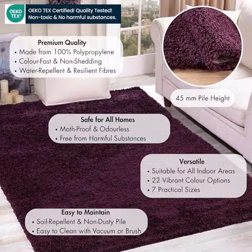 Serdim Rugs Plain Purple Rectangular Hallway Runner Rug, W: 60 cm, L: 220 cm – 2