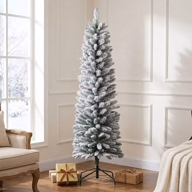 STILVORA 6ft Slim Christmas Tree with Snowy Branches in Green and White, Height: 182.88 cm