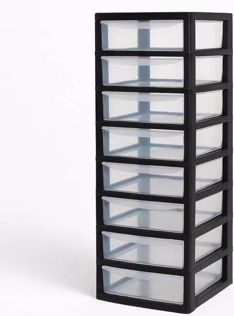 FLAVORA 8 Drawer Plastic Storage Unit in Black, Width: 50 cm