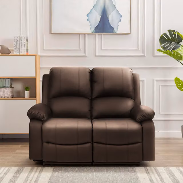 Comfy Living Brown Synthetic Leather Reclining Sofa Set Including 3-Seater, 2-Seater and Armchair