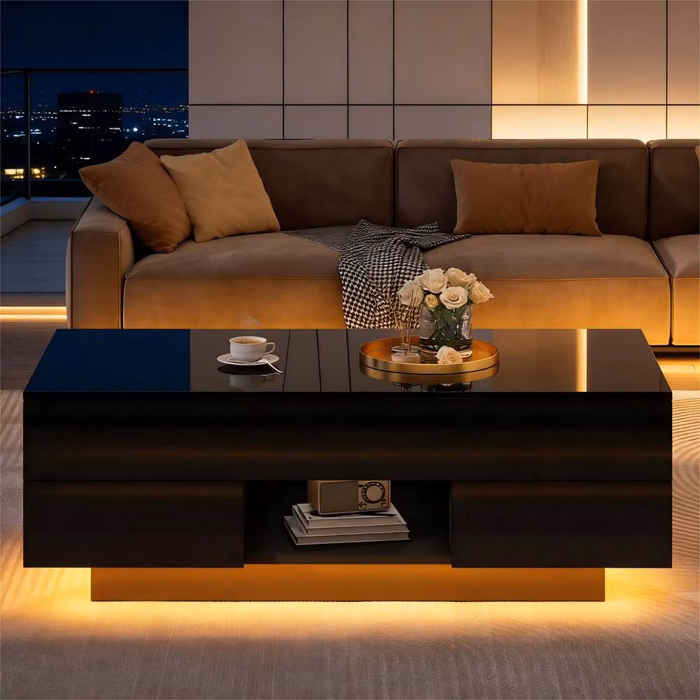 BTM High Gloss Black Lift Top Coffee Table with LED Drawers, W/D/H: 100 x 45 x 45 cm – 3