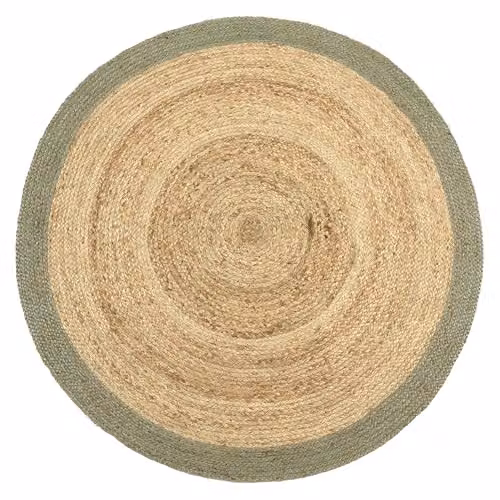 Phoenix Textiles Limited Round Braided Jute Border Rug in Green, Diameter: 150 cm