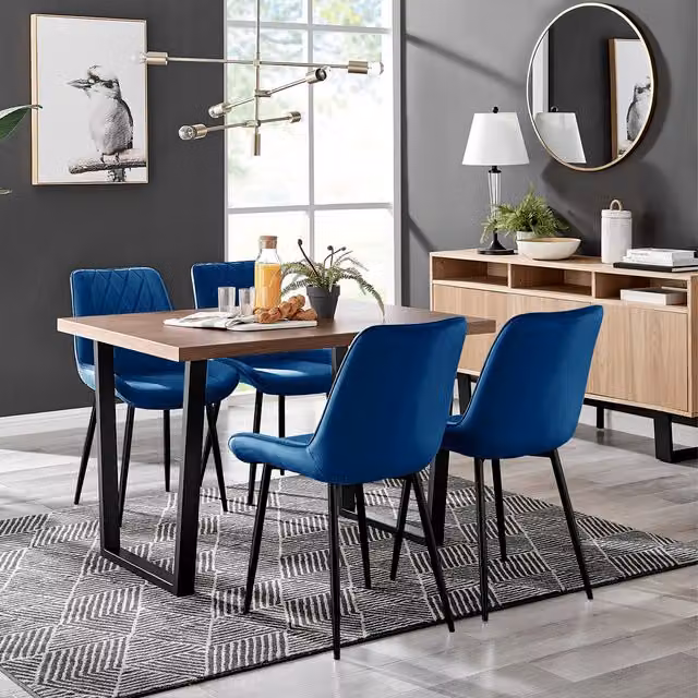 FurnitureboxUK Kylo Brown Wood Effect Dining Table with 4 Navy Blue Pesaro Velvet Chairs – 6