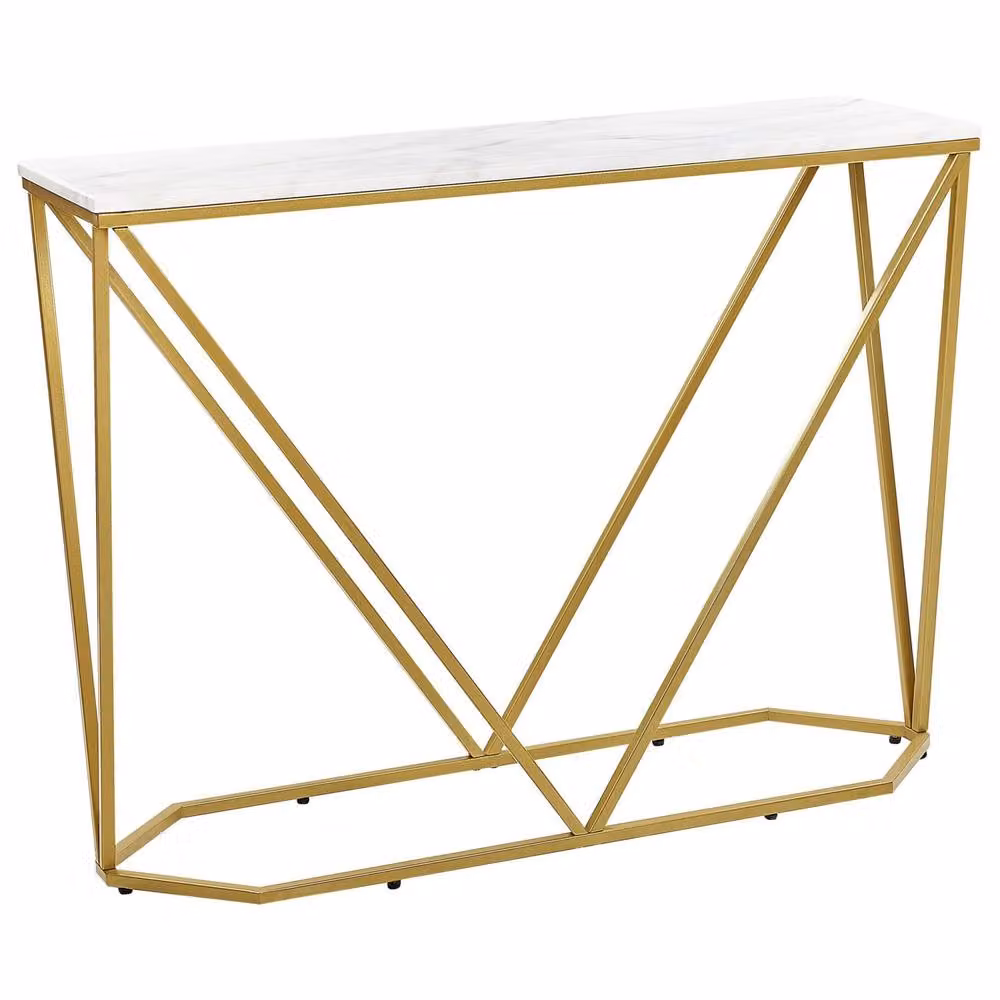 Wyld and Coco Console Table with White Marble Effect Top and Gold Powder Coat, W: 100 cm, D: 30 cm, H: 75 cm – 2