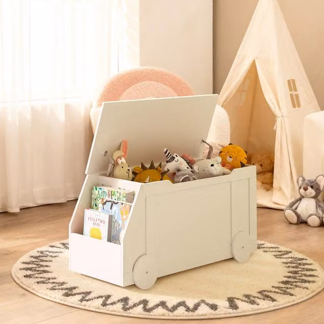 KEEPREAPER Stylish White Wooden Toy Storage Box with Lid for Childrens Rooms – 1