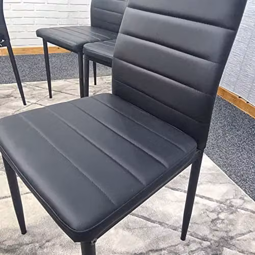 Kosy Koala Set of 6 Black Faux Leather Padded Dining Chairs with Metal Legs – 5