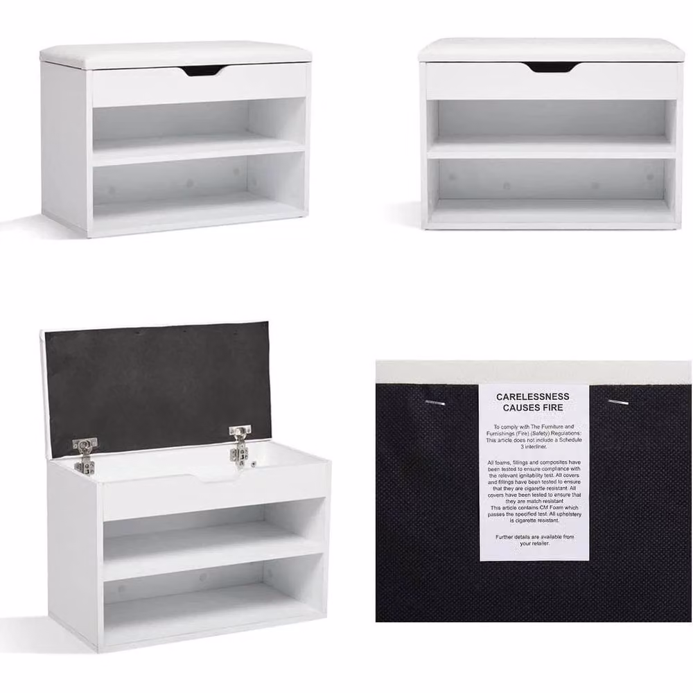 FORGEVIO White Shoe Storage Bench with Shelves and Synthetic Leather Seat – 4