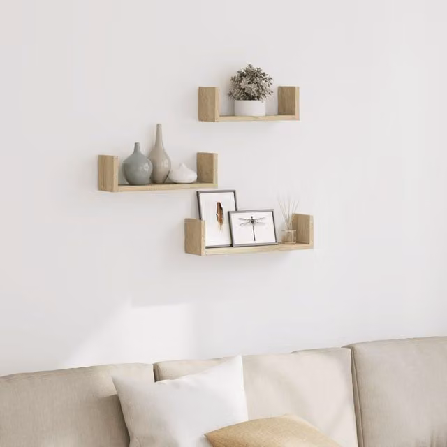 Berkfield Home Wall Shelf Set of 3 in Sonoma Oak Brown Engineered Wood