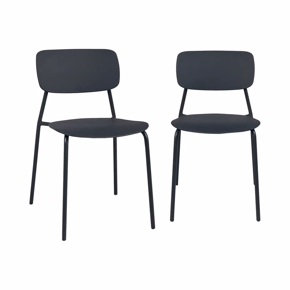 Sweekeet Set of 2 Stackable Modern Garden Chairs in Anthracite Grey, Made of Powder Coated Steel and Plastic – 2