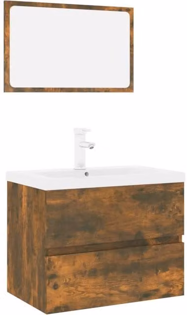Berkfield Home Modern Bathroom Furniture Set in Smoked Oak Brown featuring Vanity Unit and Mirror Cabinet