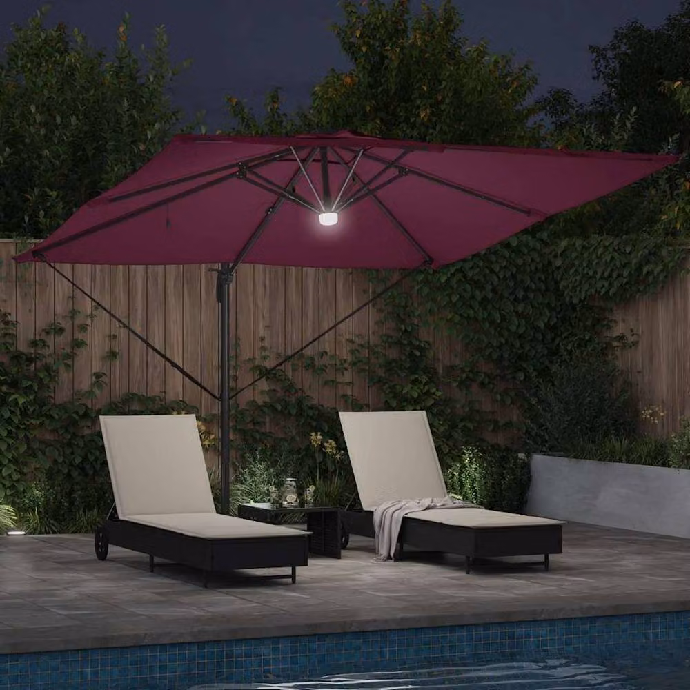 Berkfield Home Roma Cantilever Parasol with LEDs in Bordeaux Red, W/D/H: 286 x 285 x 270 cm – 3