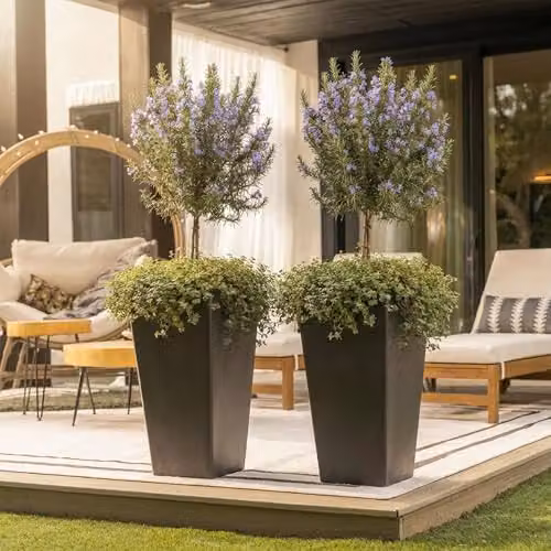 Nicoman Avondale Smooth Black Tall Square Rubber Planter, Pack of 2, W/D/H: 33 x 33 x 61 cm