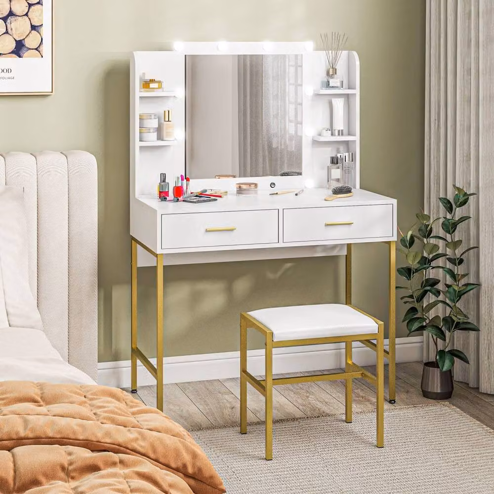 Wyld Haus Doraro White LED Dressing Table with Lighted Mirror and Cushioned Stool W/D/H: 132.5 x 90 x 45 cm – 3