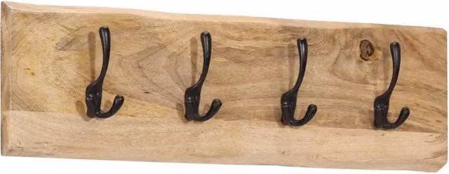 Berkfield Home Wall-mounted Mango Wood Coat Rack with 4 Hooks in Brown and Multicolour – 1