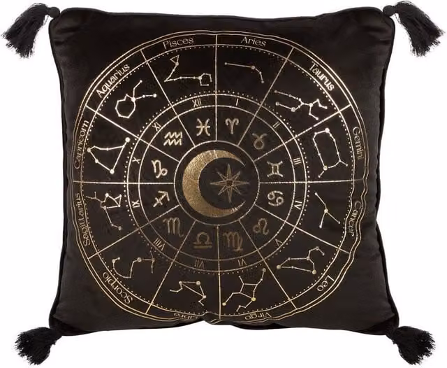 Something Different Astrology Wheel Square Cushion in Black, W/D/H: 35 x 35 x 35 cm – 1