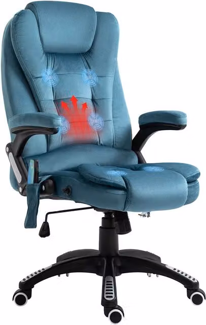 Rolipo Heated 6-Point Massage Reclining Velvet-Feel Office Chair in Blue