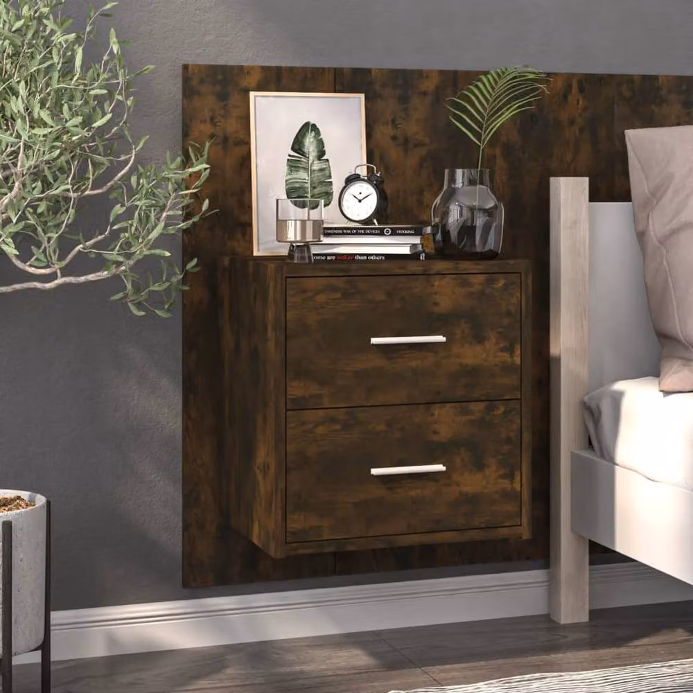 Berkfield Home Wall-mounted Bedside Cabinet in Smoked Oak Brown, W/D/H: 32.5 x 48.5 x 80.0 cm – 2
