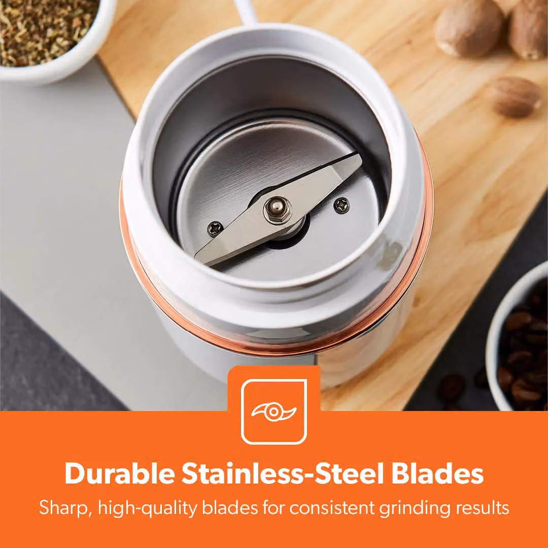 Geepas 200W Coffee and Spice Grinder with Stainless Steel Blades, 80g Capacity, White – 4