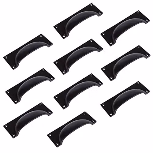 Hammer and Tongs Matt Black Iron Rectangular Cabinet Drawer Pull Handles, Pack of 10, W: 13 cm x H: 5 cm – 1