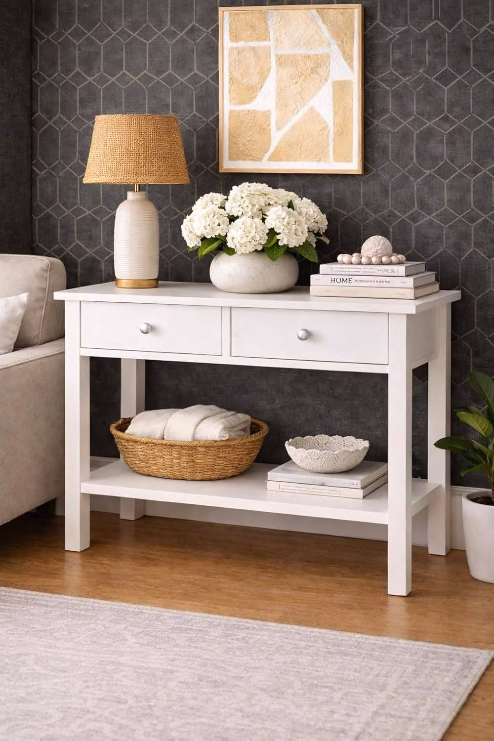 Saxony White Slim Console Table with Drawers, W/D/H: 75 x 35 x 90 cm – 4