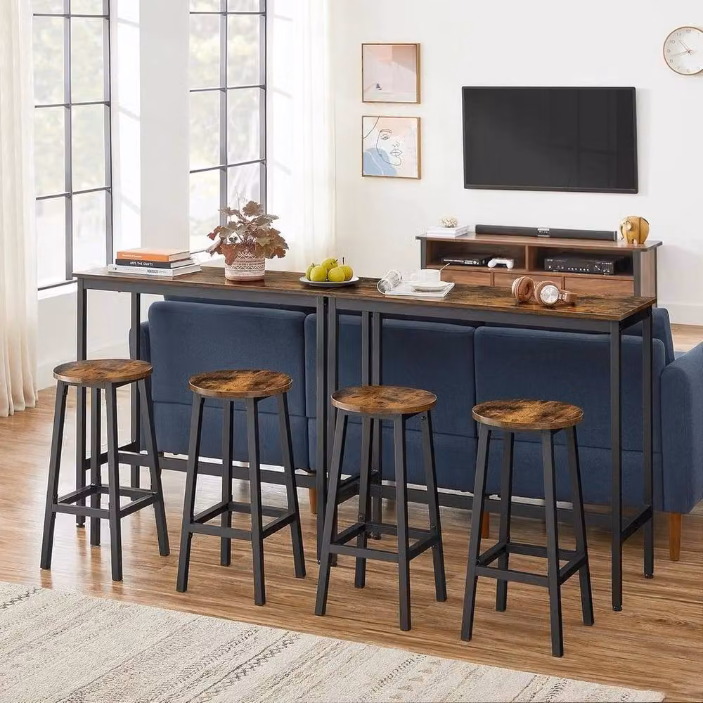 KORVIXA Modern Rectangular Wood Dining Table and Stools Set in Brown – 4