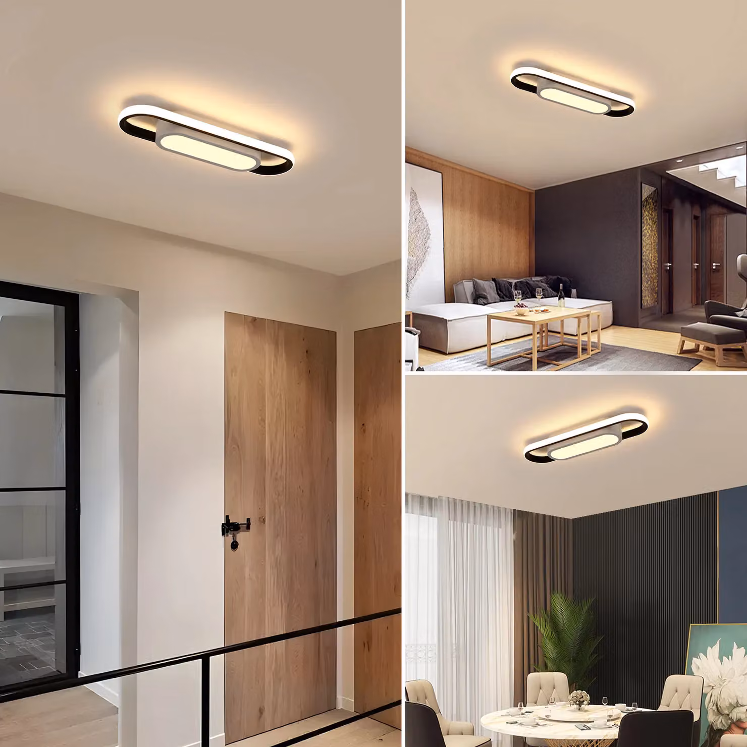 Pheashine Modern Oval LED Ceiling Light, 30W Warm White, Black and White, W/D/H: 40 x 40 x 12.5 cm – 2