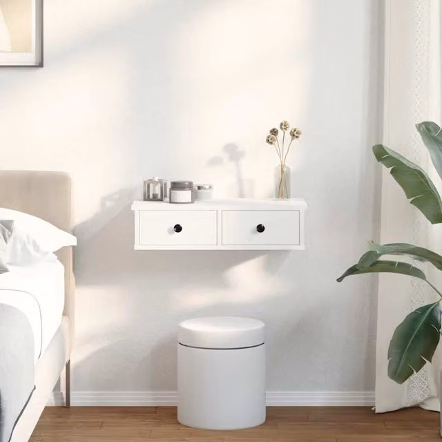 Berkfield Home Wall Shelf with Drawers in White, W/D/H: 60 x 25 x 15 cm