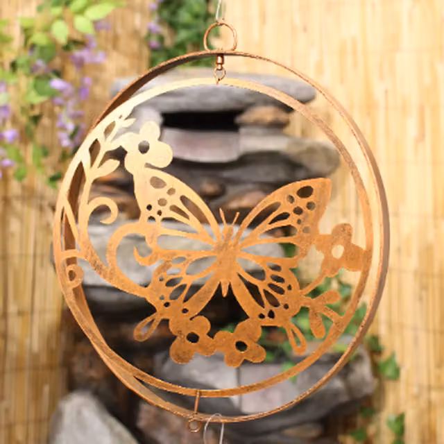 Betley Butterfly Silhouette Hanging Orbit Spinner in Bronze Metal