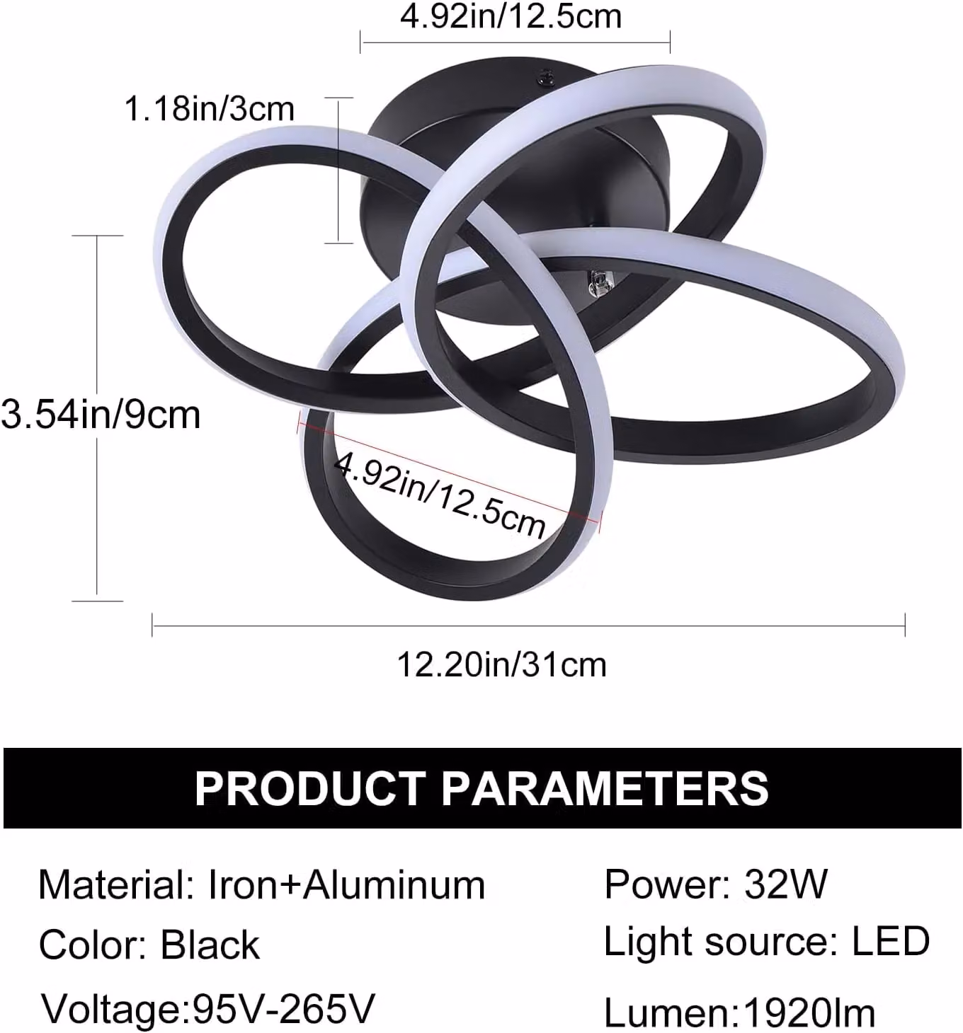 Garwarm Black Geometric LED Flush Mount Ceiling Light – 3