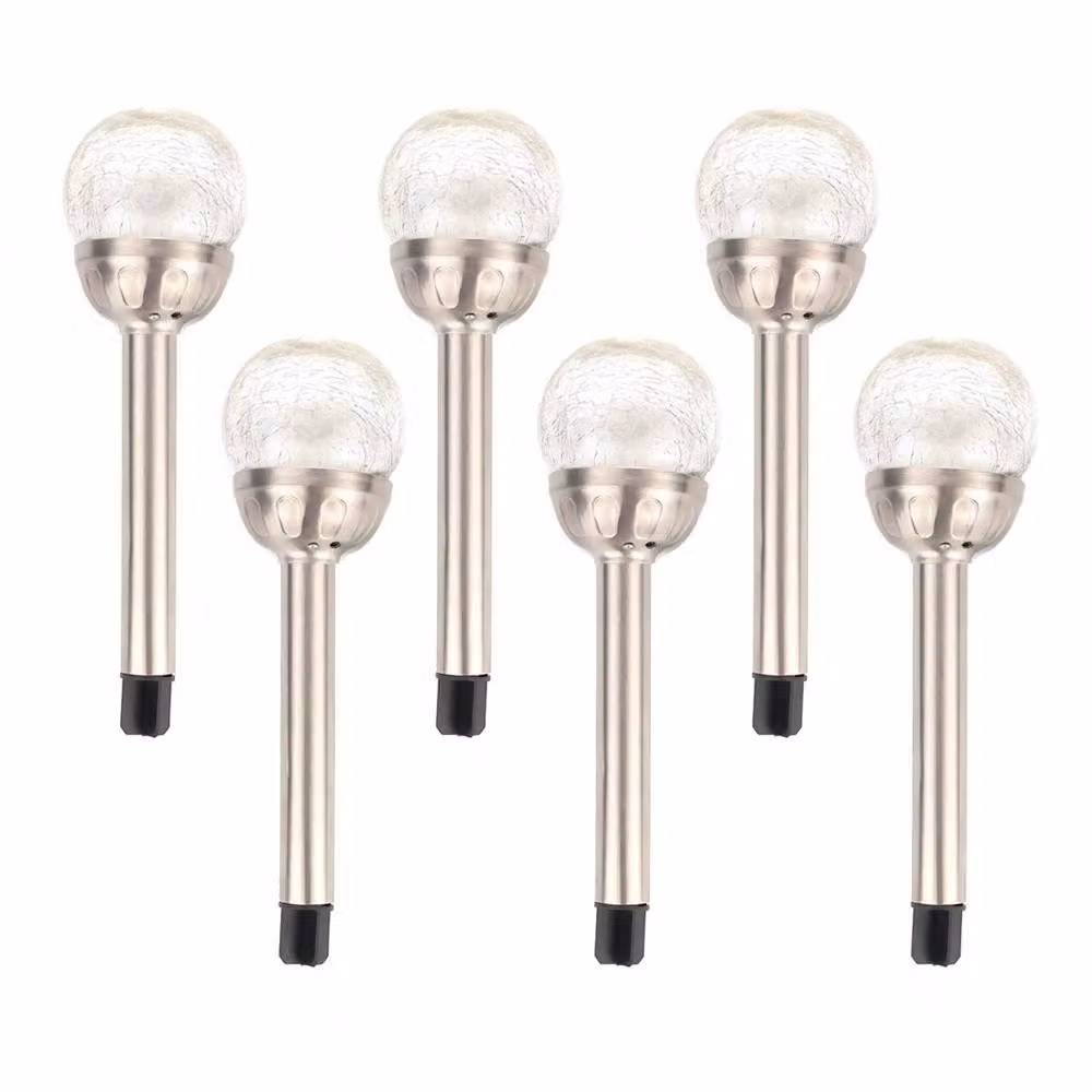 Voltico Solar Crackle Glass Ball Garden Lights with Ground Spike, White and Multicolour, 6 Pack – 3