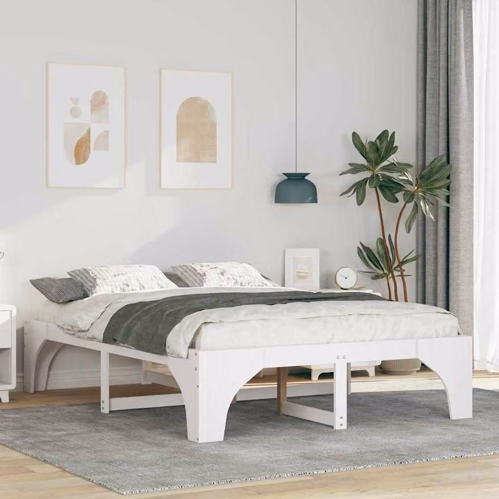 Berkfield Home White Solid Pine Wood Floor Bed Frame with Lift Up Storage, W/D/H: 150 x 200 cm – 2