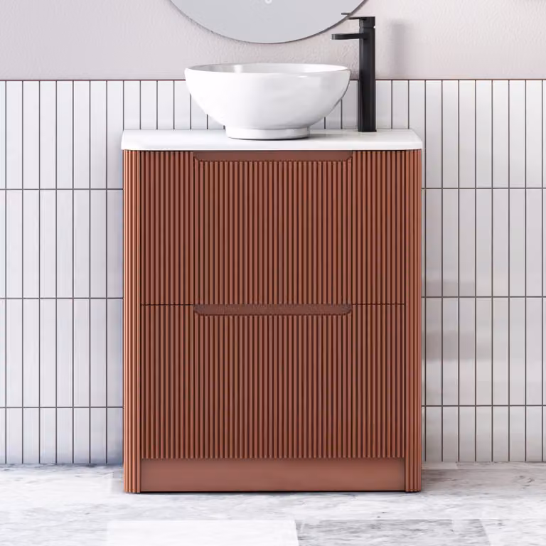 Royal Bathrooms Avenza 600mm Terracotta Clay Floor Standing 2 Drawer Vanity Unit with White Worktop and Breeze Basin