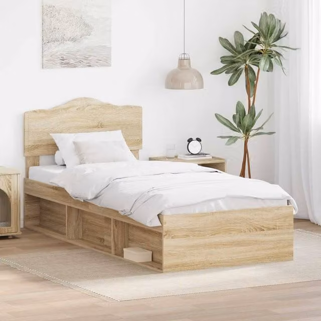 Berkfield Home Sonoma Bed Frame with Headboard in Brown Solid Pine Wood, W/D/H: 90 x 190 cm – 1