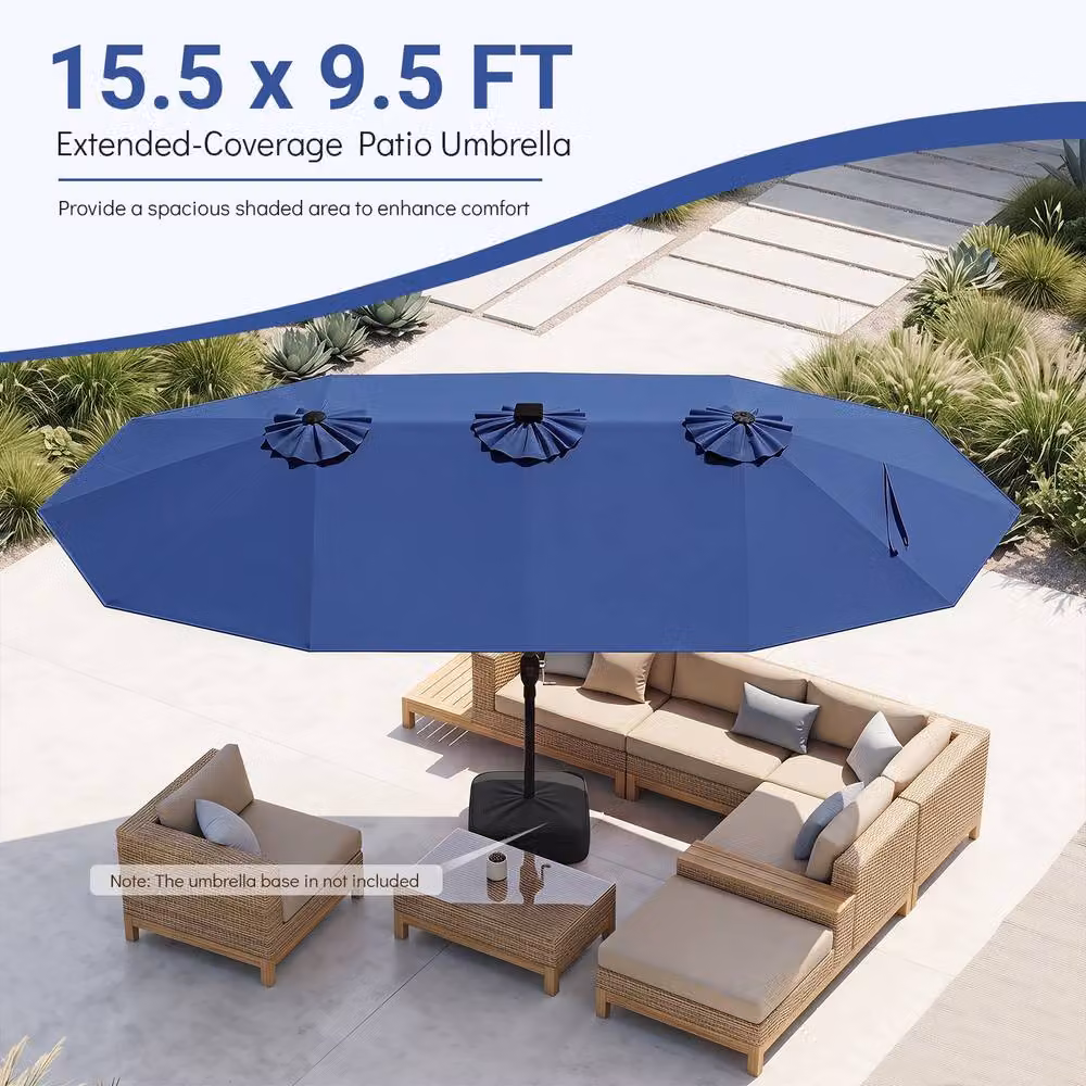 Gymax Blue Double-Sided Large Rectangular Market Parasol Umbrella, W: 457.2 cm x D: 254.0 cm – 6