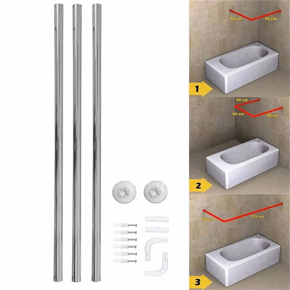 Nordara Stainless Steel Adjustable U-Shape Corner Shower Curtain Rail Pole in Silver – 2