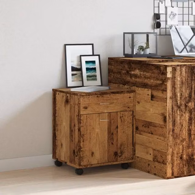Berkfield Home Rolling Cabinet in Old Wood Brown, W/D/H: 45 x 38 x 54 cm – 1