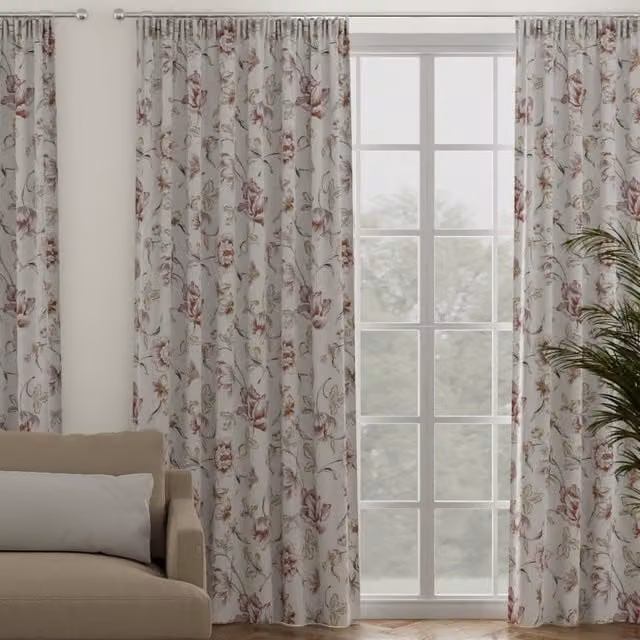 Terrys Vintage Floral Blackout Fabric Panel Curtain in Red and White