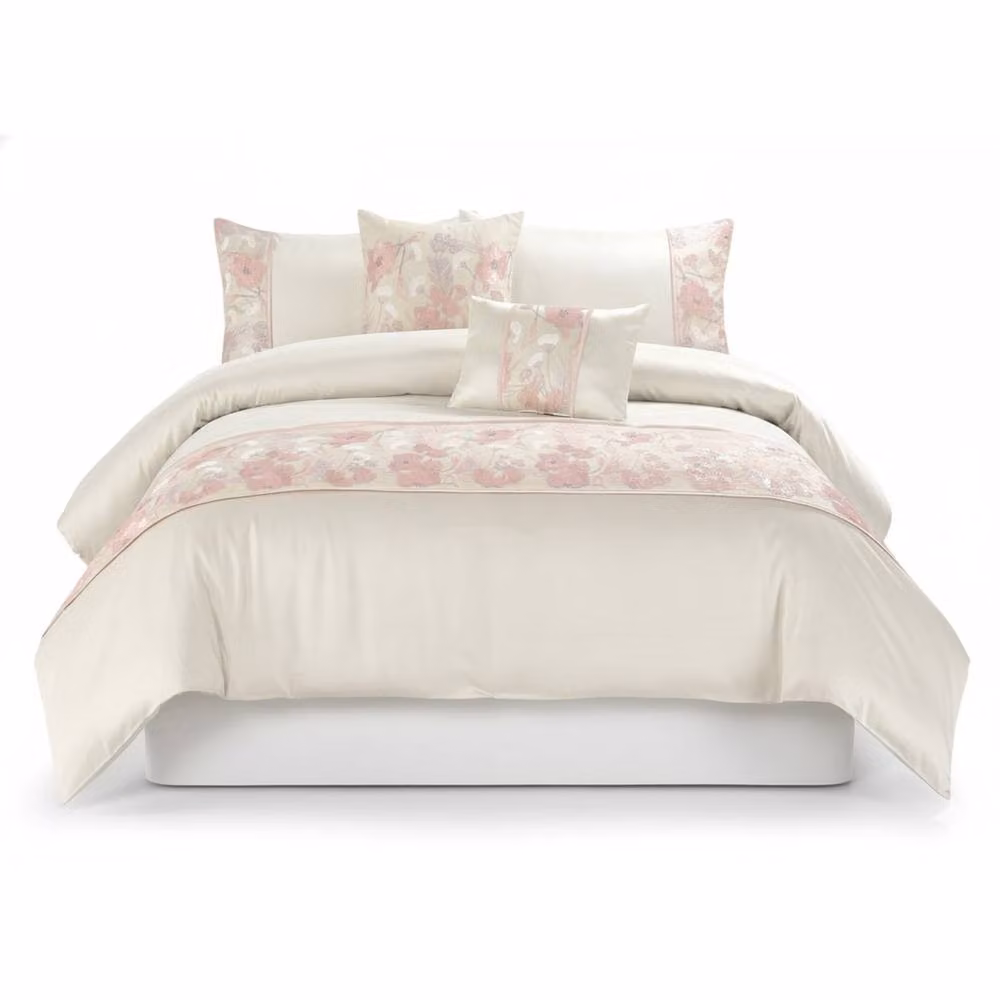 Snug City Pink Embroidered Floral Duvet Cover and Pillowcase Set, Single – 2