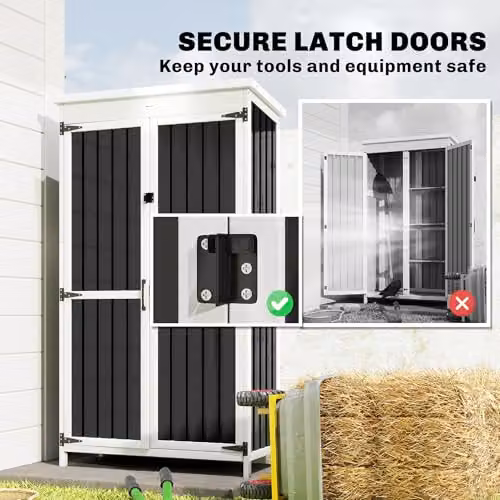 Outsunny Outdoor Storage Cabinet with Double Doors and Shelving, White and Black, W/D/H: 94 x 43 x 166 cm – 5