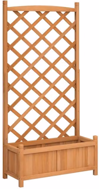Berkfield Home Brown Solid Wood Fir Planter with Trellis – 1