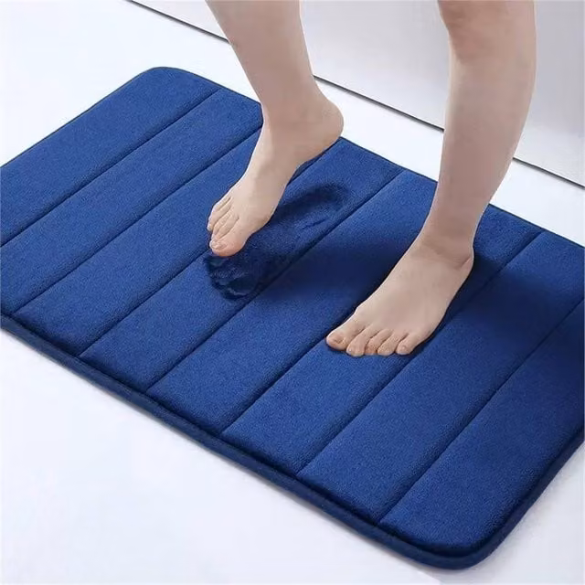 FLAVORA Blue 3-Piece Non-Slip and Quick-Drying Memory Foam Bath Mat Set