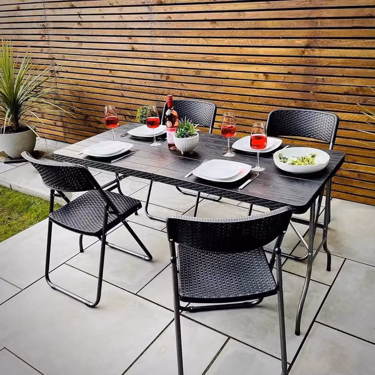 FLAVORA 4 Person Folding Dining Set with Rattan Effect Table and 4 Chairs in Dark Grey