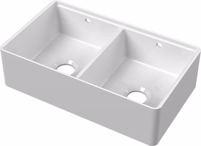 Balterley White Ceramic Fireclay Kitchen Sink with Thin Edge Flush Weir, W: 79.5 cm, D: 46 cm, H: 22 cm