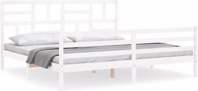 Berkfield Home Super King Size Solid Pine Wood Bed Frame with Headboard in White – 1