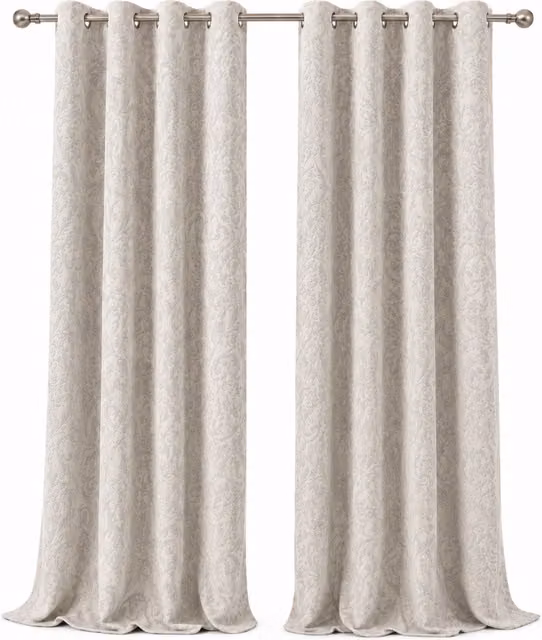 MHG Living 100% Cotton Jacquard Eyelet Curtains, Thermal Insulated and Room Darkening, Beige, W/H: 117 x 229 cm