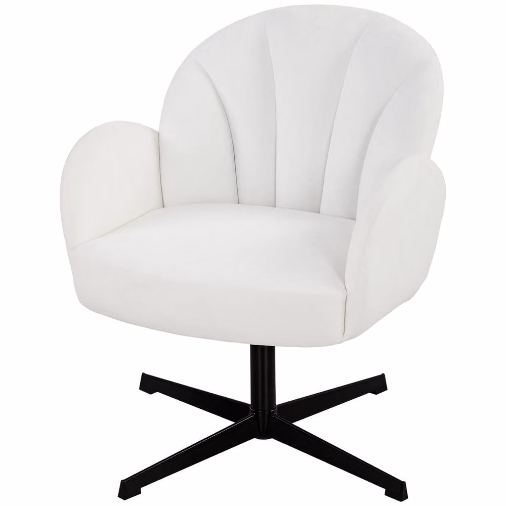 STILVORA Modern Shell Design Swivel Armchair in Beige Velvet with 360 Degree Rotation – 2